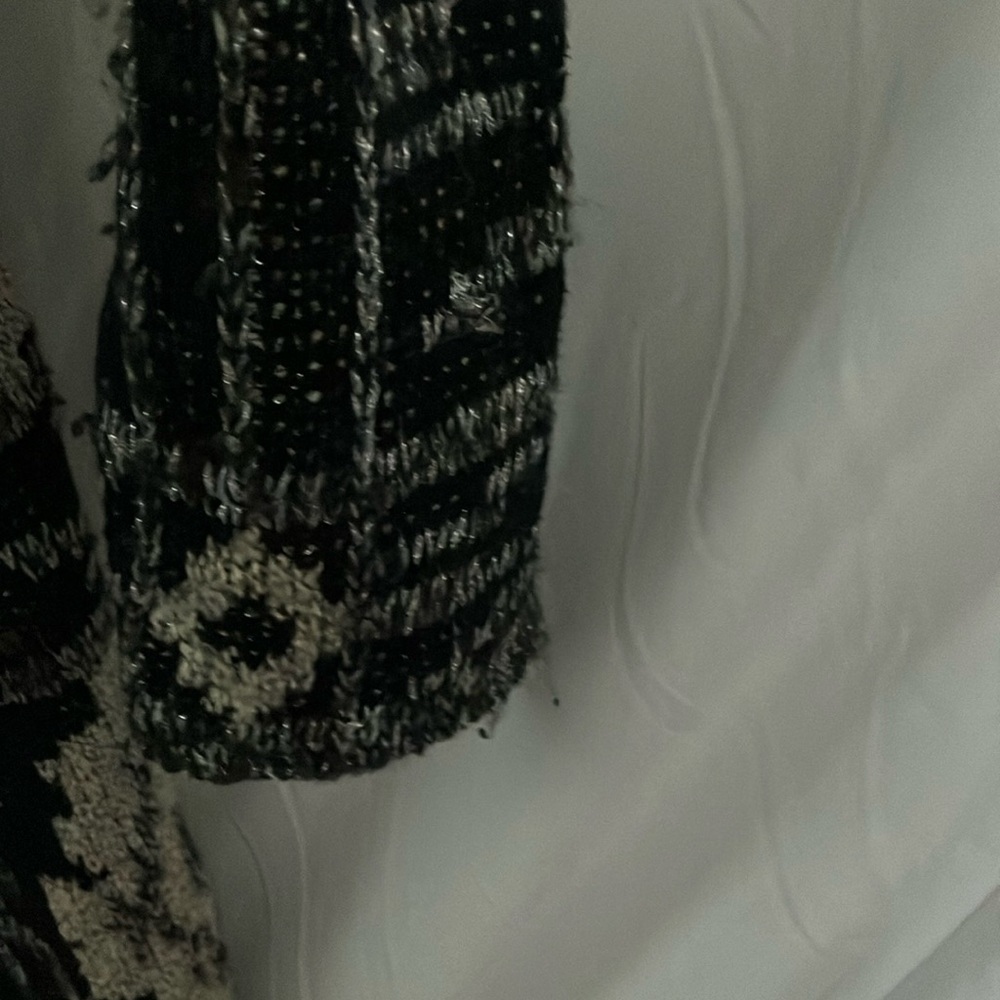 Lucky Brand: Long Geometric pattern Cardigan Sweater- Open- pockets- Heavy- 1X - Picture 11 of 16